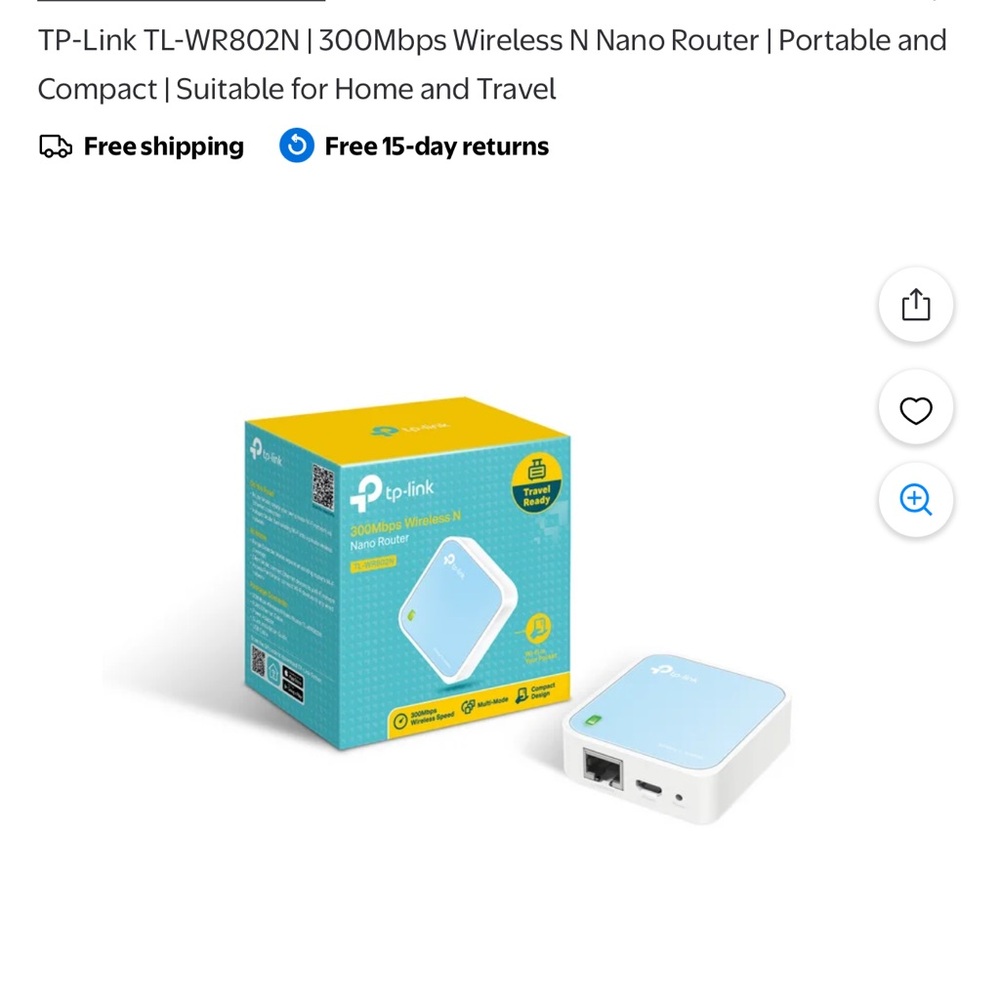 TP-Link TL- WR802N White and Blue Portable Router New Never Opened